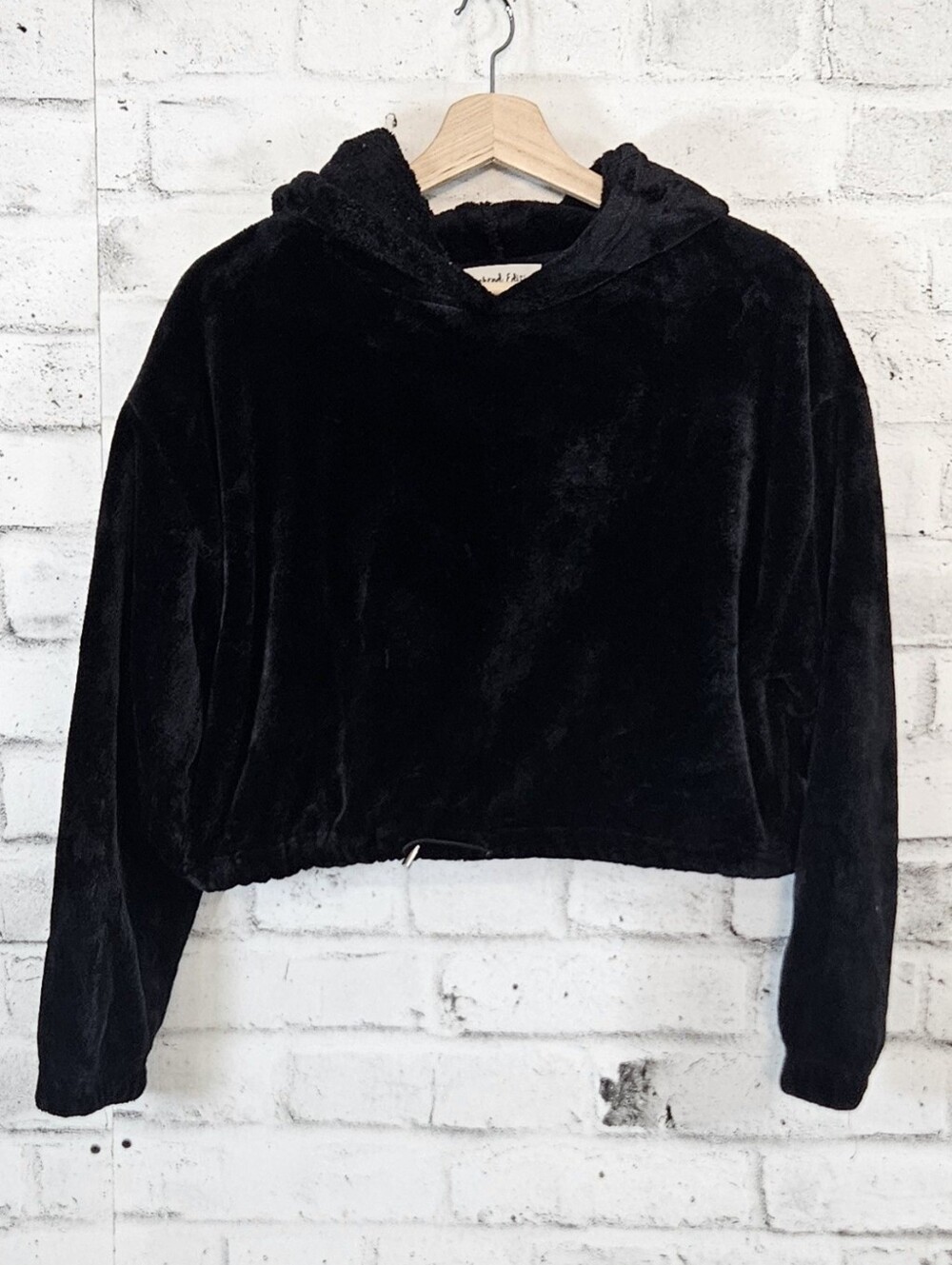 Weekend Edition Black Plush Faux Fur Cropped Hoodie Size M